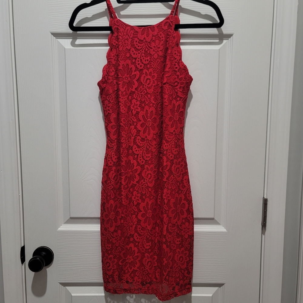 NWOT Red Lace Bodycon Dress High Neck Size 3